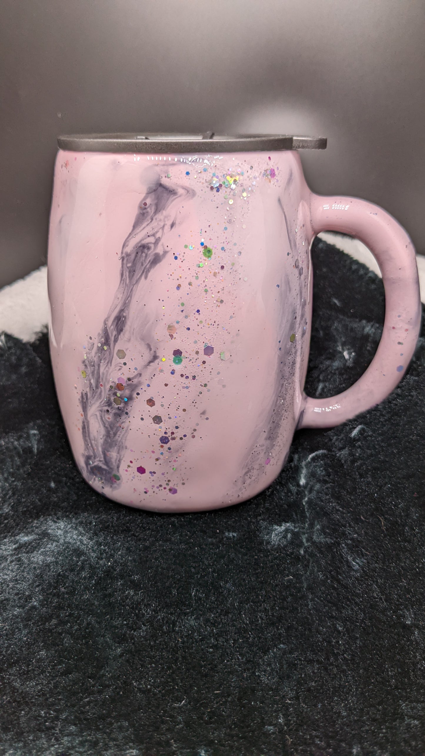 14 oz pink Milky Way swirl mug tumbler with handle