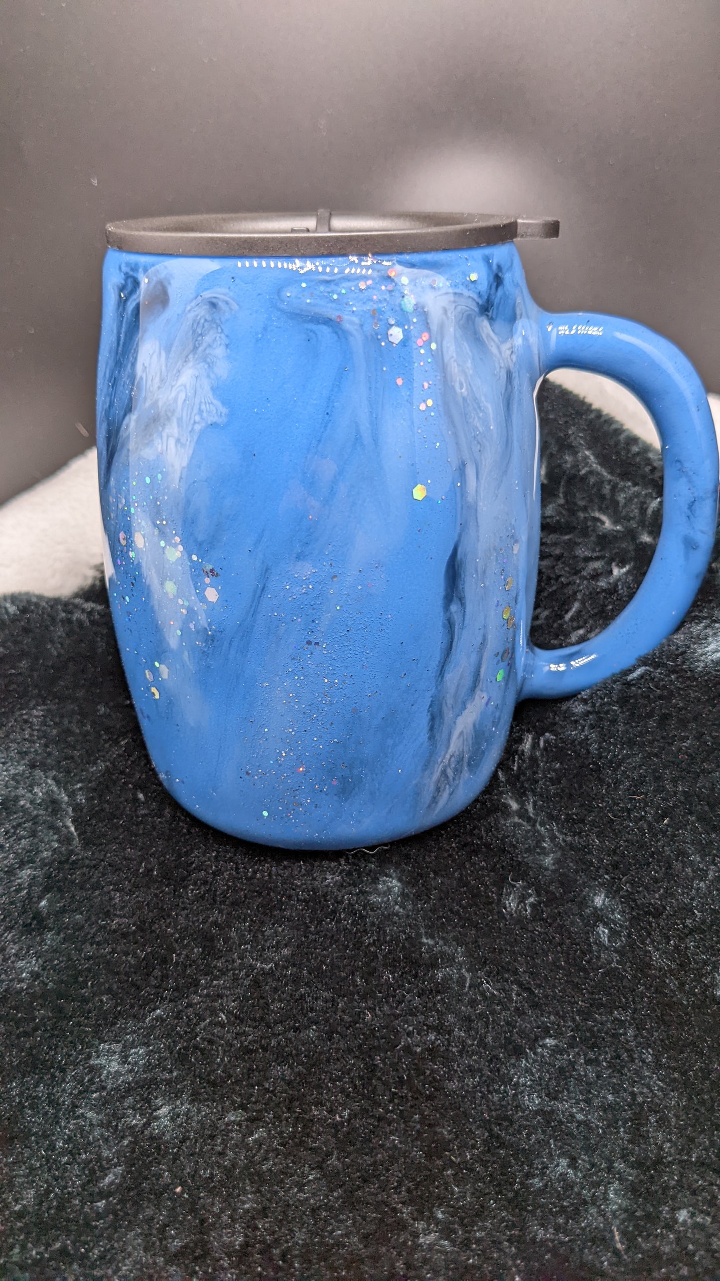 14 oz blue Milky Way swirl mug tumbler with handles