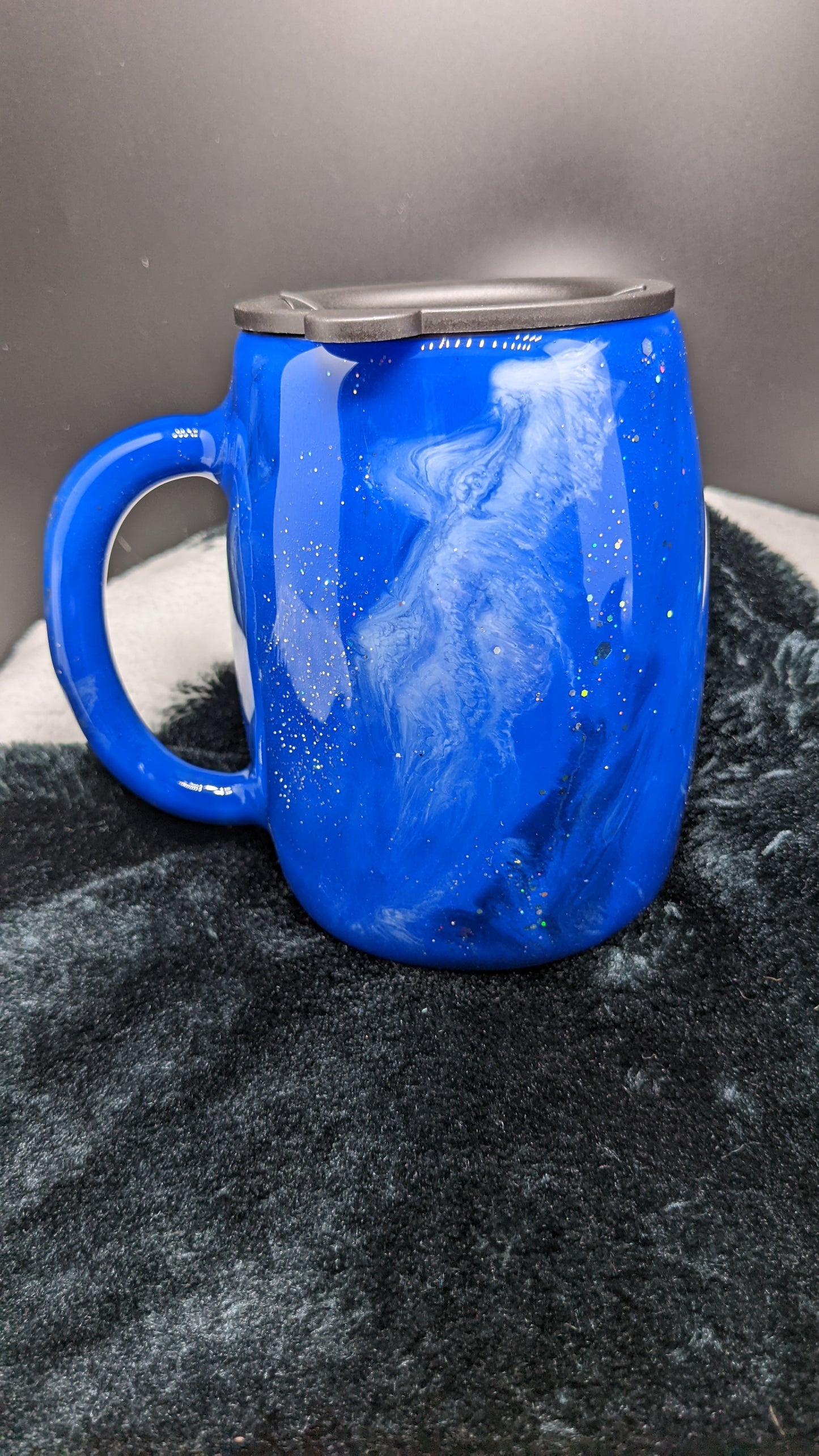 14 oz dark blue Milky Way swirl mug tumbler with handle