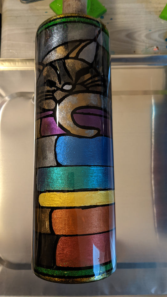 Stained glass kitty napping on books 30 oz tumbler