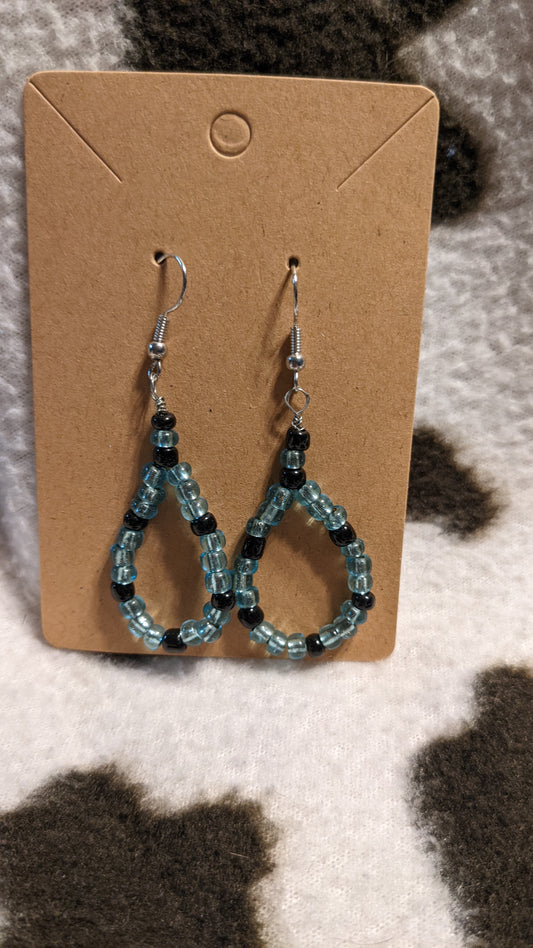 Teal and black teardrop earrings