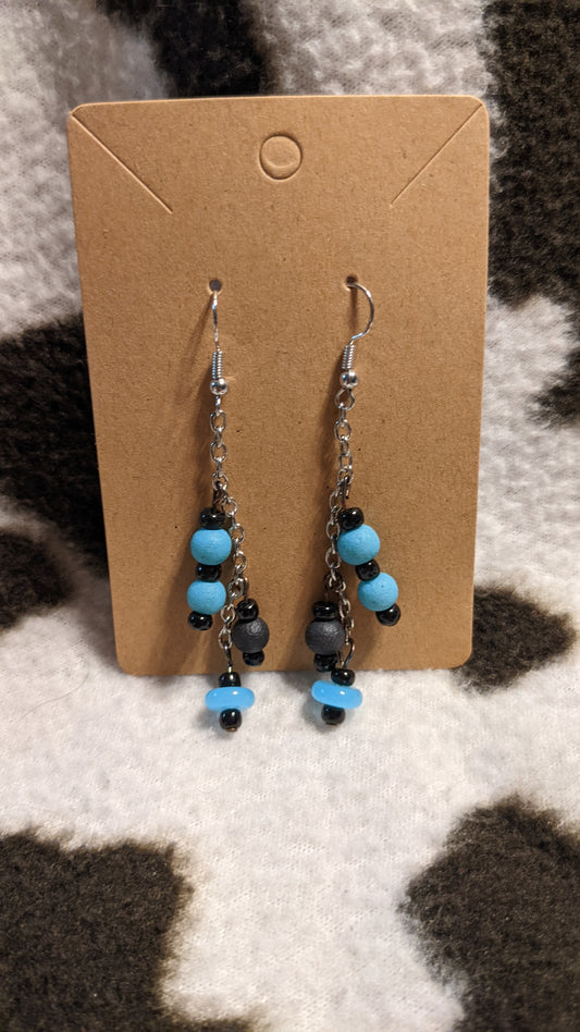 Black and blue dangling earrings
