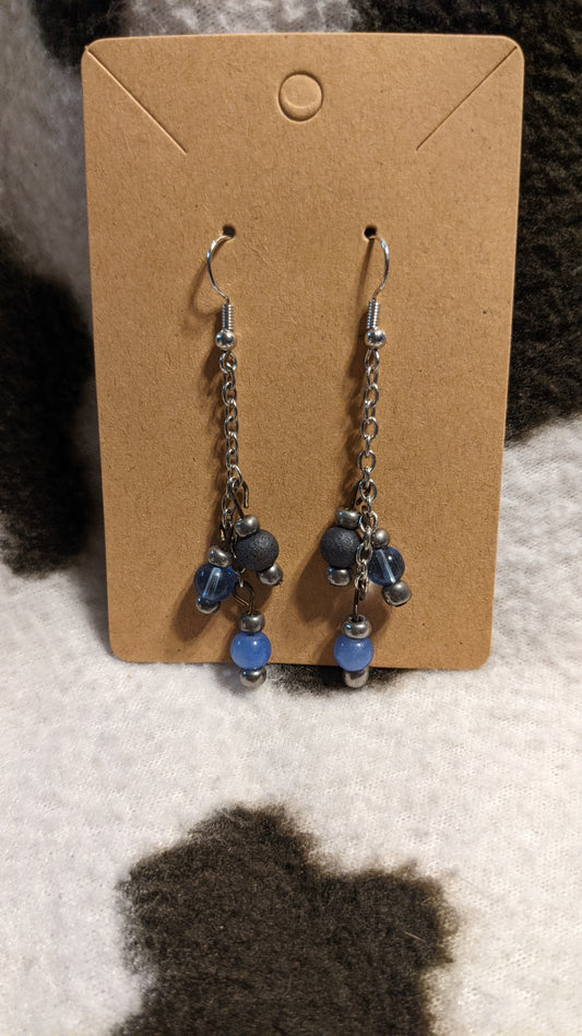 Blue and black dangling earrings