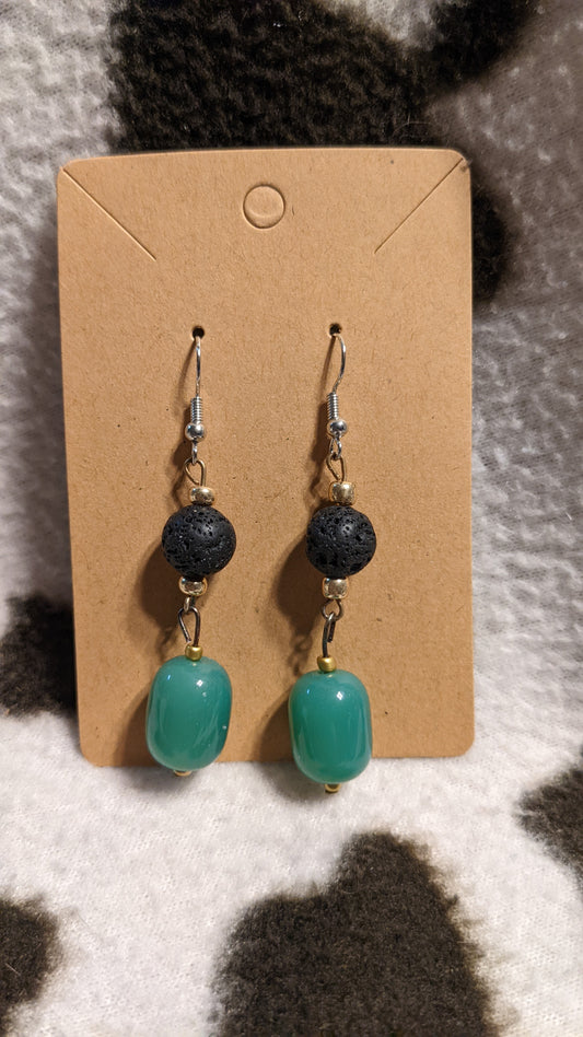 Black and green dangling earrings