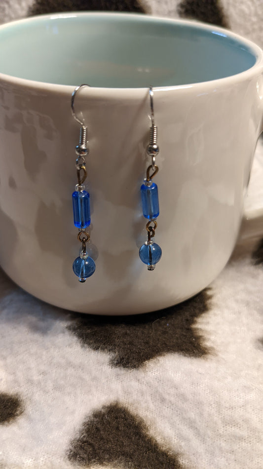 Blue and silver dangling earrings