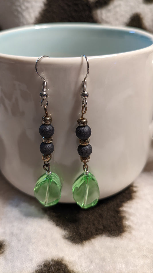 Black and green dangling earrings