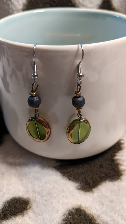 Green and black dangling earrings