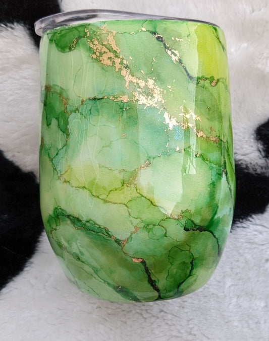 12 oz green marble epoxy wine tumbler