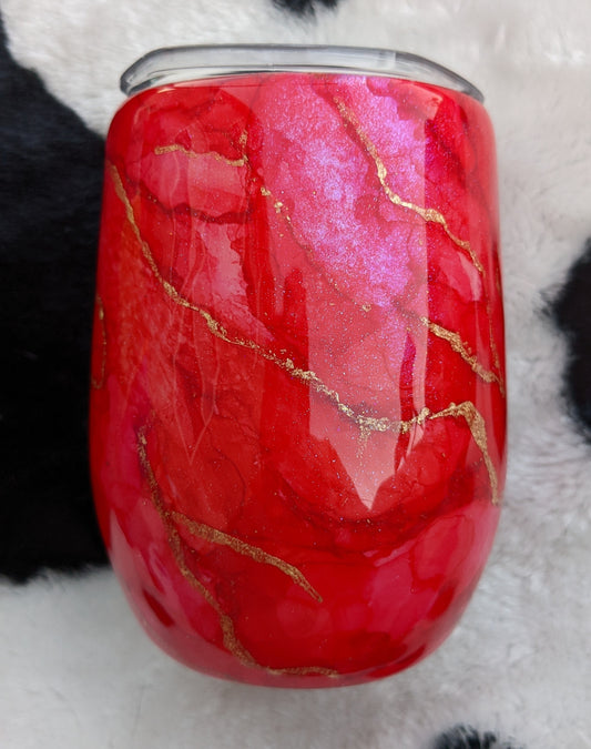 12 oz red marble epoxy wine tumbler