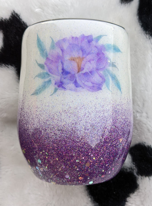 12 oz purple flower epoxy wine tumbler