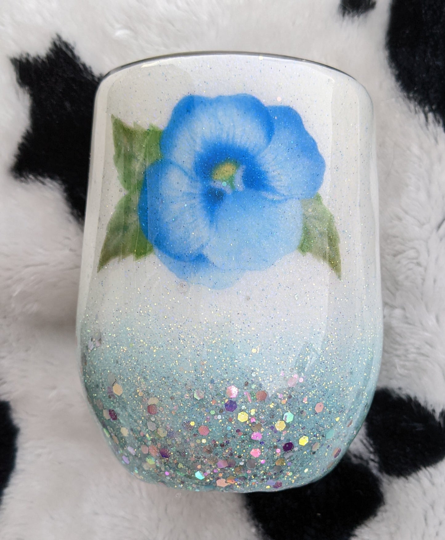 12 oz blue flower epoxy wine tumbler