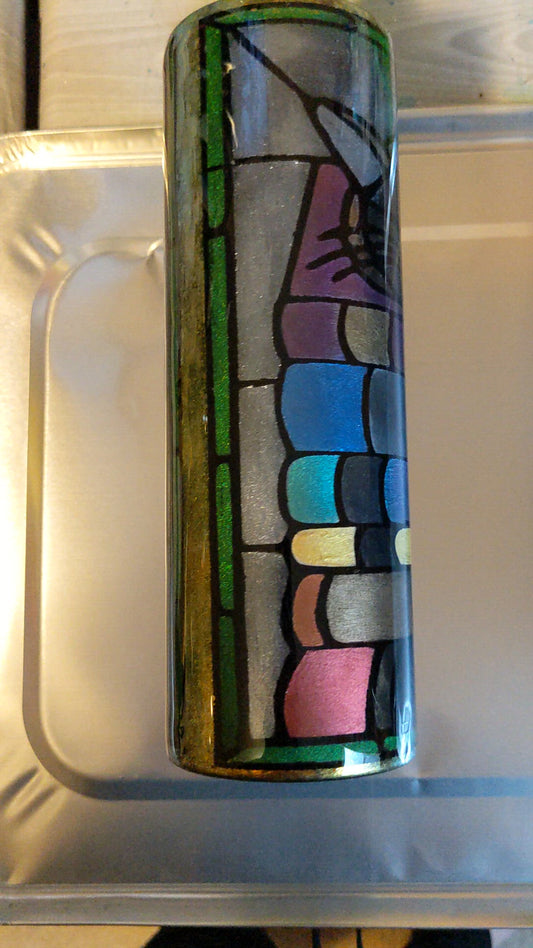 Stained glass kitty napping on books 30 oz tumbler